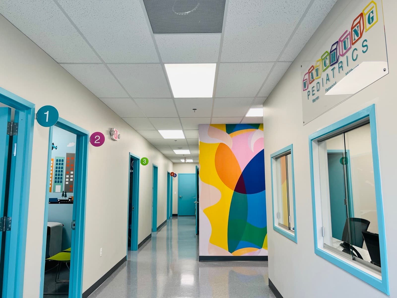 Warren Annex hallway with colorful mural