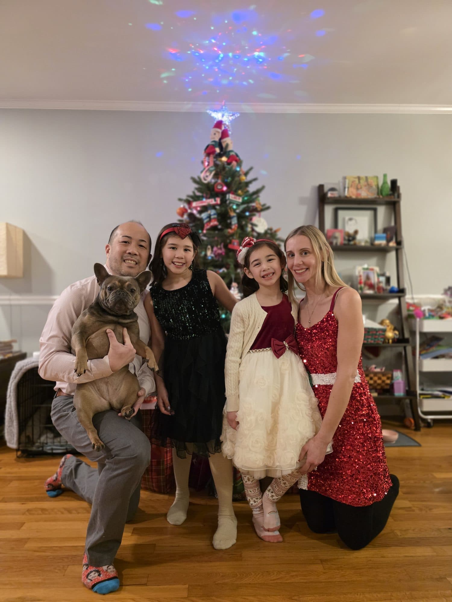 The Eng family at Christmas with Olive