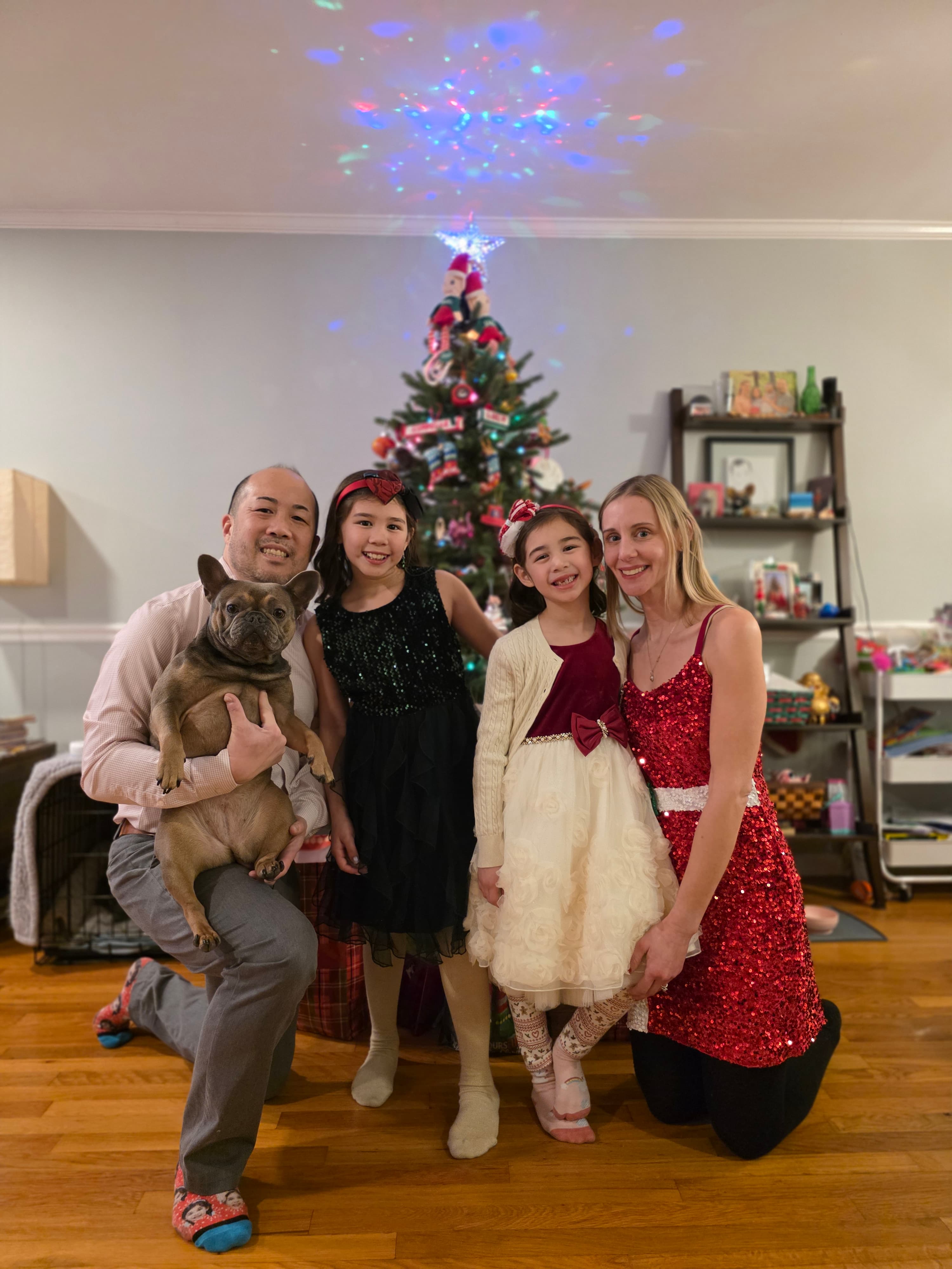 The Eng family at Christmas with Olive