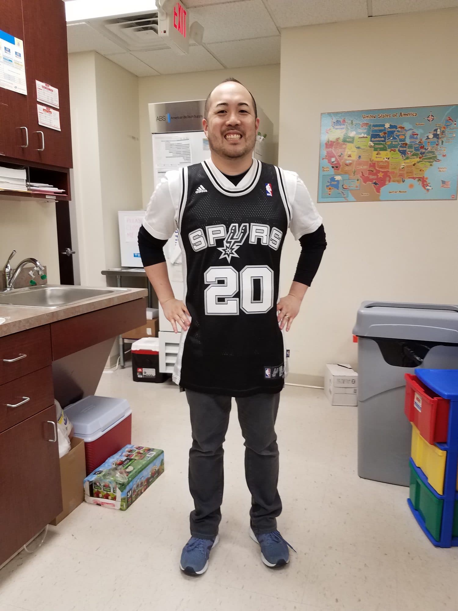 Jeff in his Spurs jersey at the office