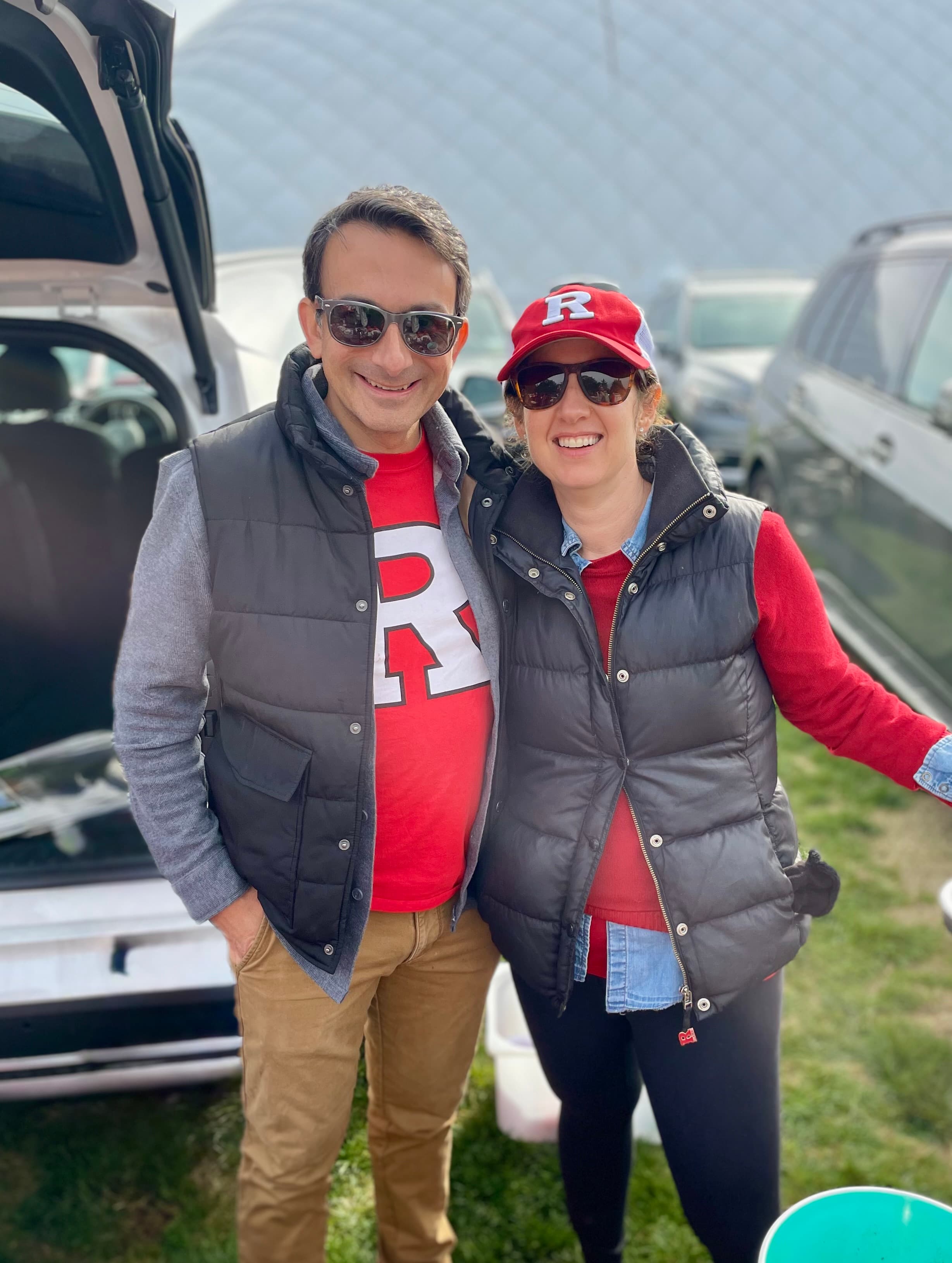 Dr. Thompson and her husband in Rutgers gear